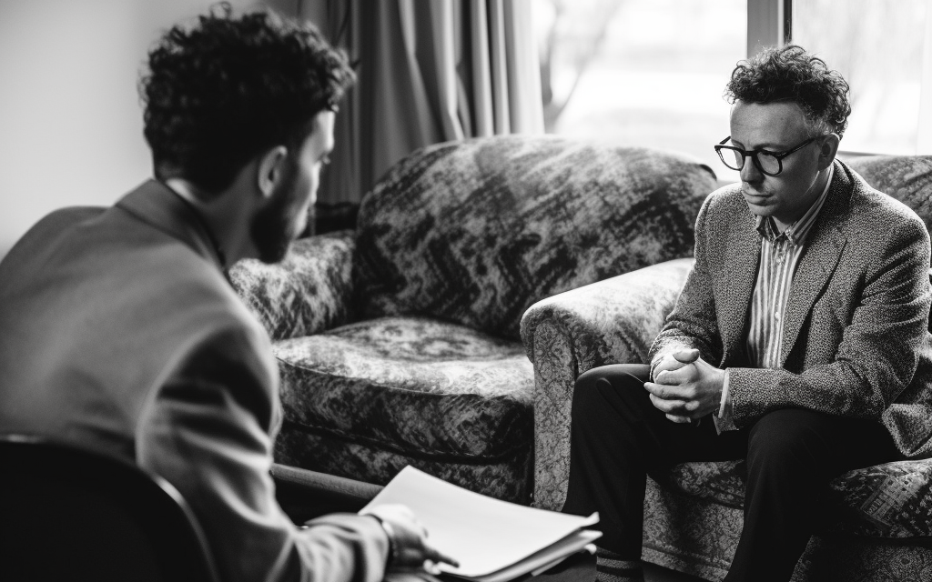 A person talking to a therapist