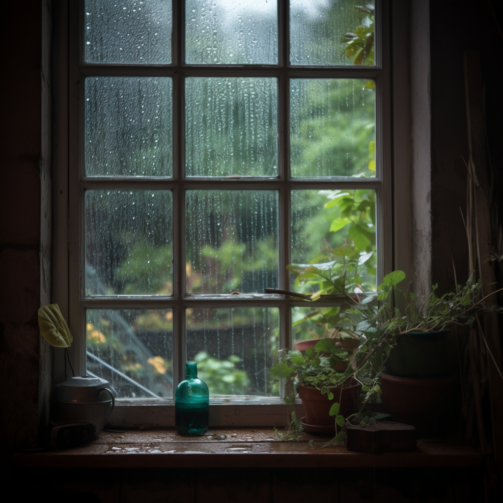 Looking out a window on a rainy day