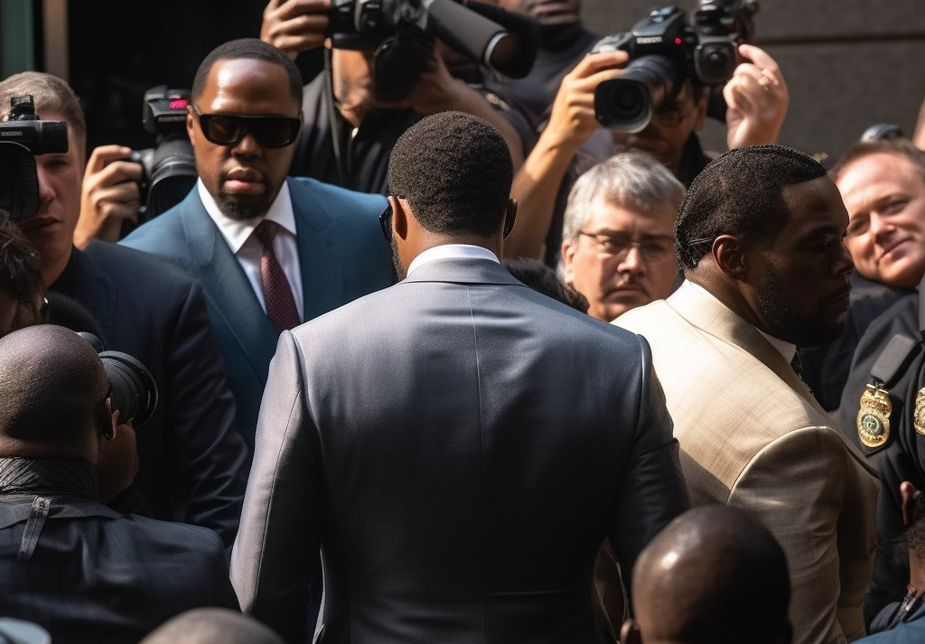 back of p diddy as he walks into courthouse