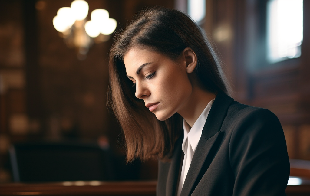 A woman in the courtroom